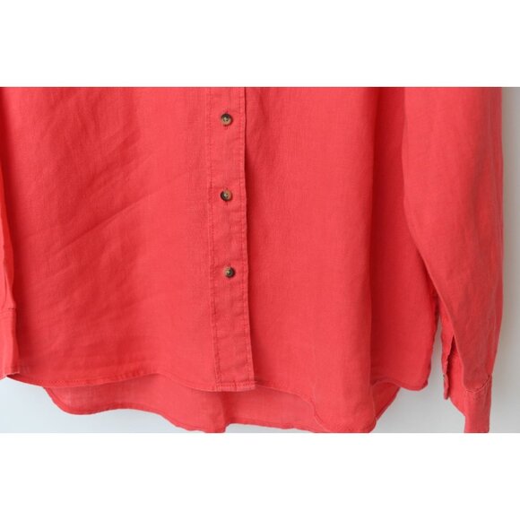 Pure Linen 100% Linen Long Sleeve Button Down Shirt Coral Color Size 16 - Picture 6 of 13